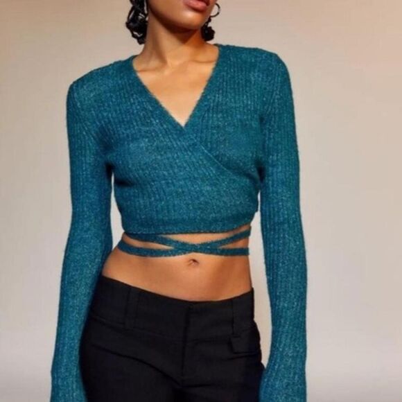 Teal Wrap Sweater - Picture 1 of 8